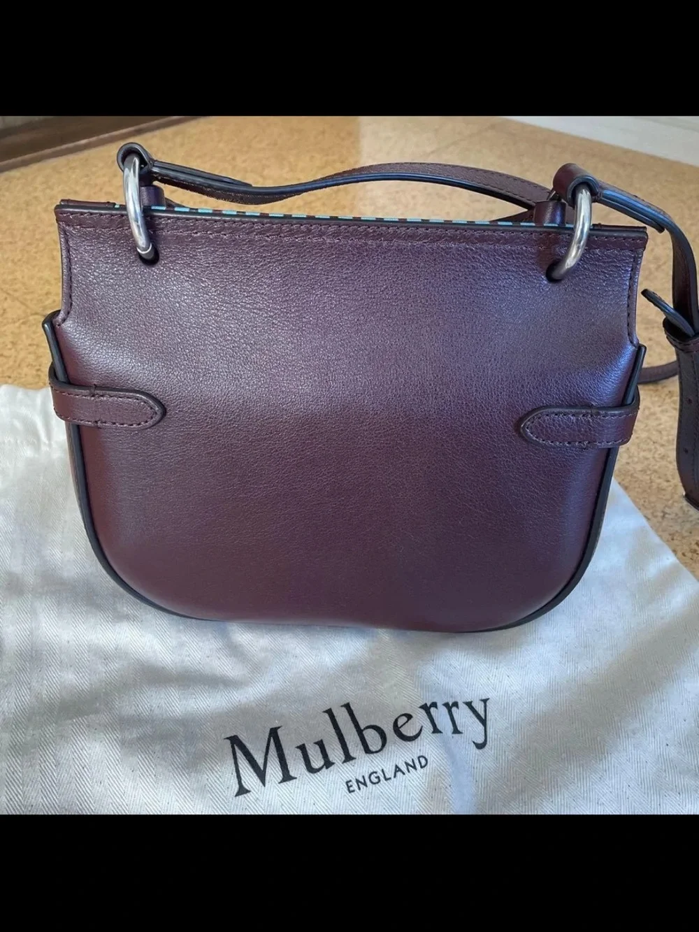 Mulberry Burgundy and Light Blue Geometric Top-Handle Satchel
